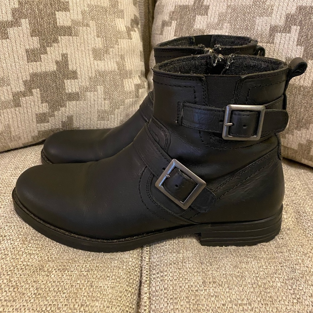 Black Leather Ankle Boots with Silver Buckle